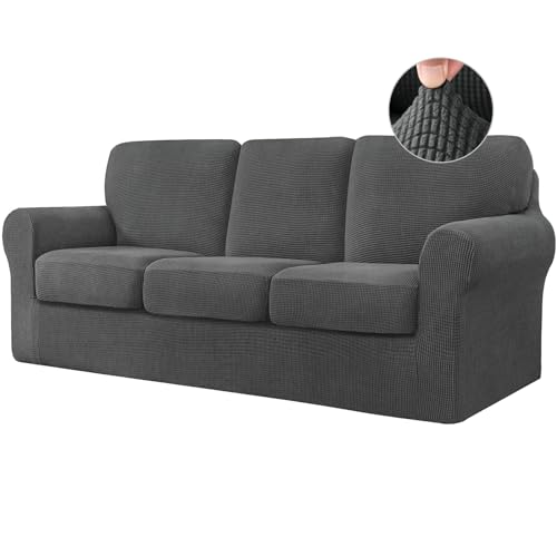 ABZDUNG Stretch-Sofabezug mit separaten Kissen- und Rückenlehnenbezügen, Jacquard-Spandex-Stoff, Sofa-Schonbezug for Wohnzimmermöbelschutz(Dark Gray,3-Seater) von ABZDUNG