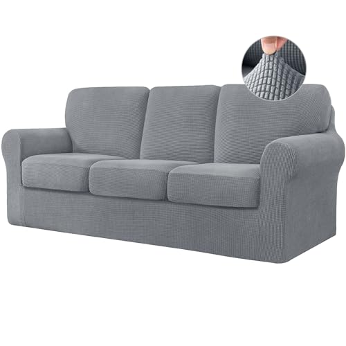 ABZDUNG Stretch-Sofabezug mit separaten Kissen- und Rückenlehnenbezügen, Jacquard-Spandex-Stoff, Sofa-Schonbezug for Wohnzimmermöbelschutz(Light Gray,3-Seater) von ABZDUNG
