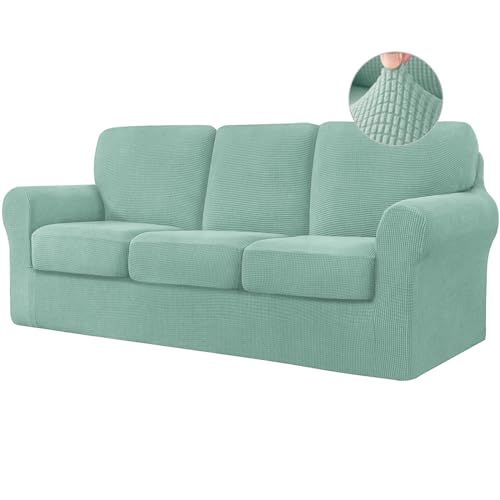 ABZDUNG Stretch-Sofabezug mit separaten Kissen- und Rückenlehnenbezügen, Jacquard-Spandex-Stoff, Sofa-Schonbezug for Wohnzimmermöbelschutz(Mint Green,3-Seater) von ABZDUNG