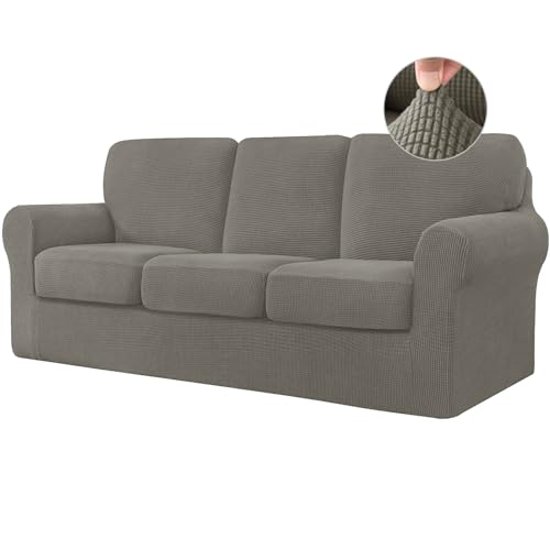 ABZDUNG Stretch-Sofabezug mit separaten Kissen- und Rückenlehnenbezügen, Jacquard-Spandex-Stoff, Sofa-Schonbezug for Wohnzimmermöbelschutz(Olive Green,3-Seater) von ABZDUNG