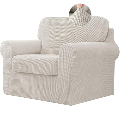 ABZDUNG Stretch-Sofabezug mit separaten Rückenlehnenbezügen und Sitzkissen, Rutschfester Sofabezug mit Gummiband, Möbelschutz aus Jacquard-Stoff(Beige,1 Seater) von ABZDUNG
