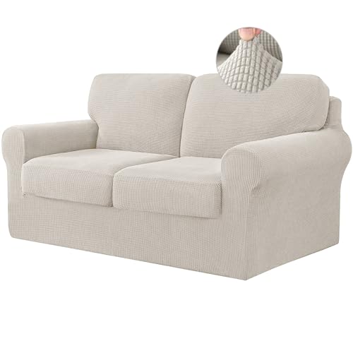 ABZDUNG Stretch-Sofabezug mit separaten Rückenlehnenbezügen und Sitzkissen, Rutschfester Sofabezug mit Gummiband, Möbelschutz aus Jacquard-Stoff(Beige,2 Seater) von ABZDUNG