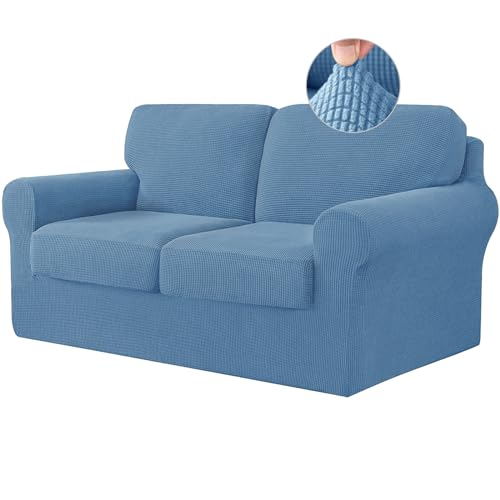 ABZDUNG Stretch-Sofabezug mit separaten Rückenlehnenbezügen und Sitzkissen, Rutschfester Sofabezug mit Gummiband, Möbelschutz aus Jacquard-Stoff(Blue,2 Seater) von ABZDUNG