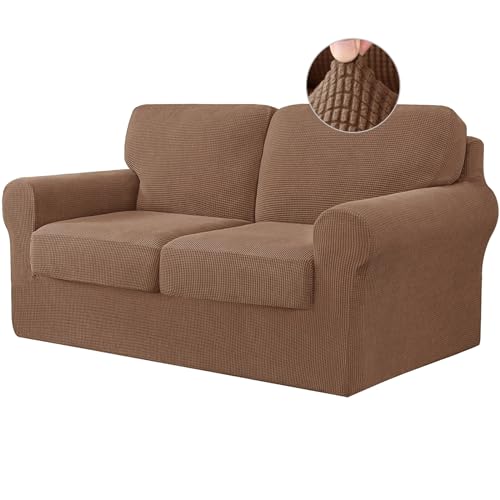 ABZDUNG Stretch-Sofabezug mit separaten Rückenlehnenbezügen und Sitzkissen, Rutschfester Sofabezug mit Gummiband, Möbelschutz aus Jacquard-Stoff(Brown,2 Seater) von ABZDUNG