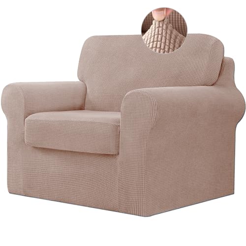 ABZDUNG Stretch-Sofabezug mit separaten Rückenlehnenbezügen und Sitzkissen, Rutschfester Sofabezug mit Gummiband, Möbelschutz aus Jacquard-Stoff(Camel,1 Seater) von ABZDUNG