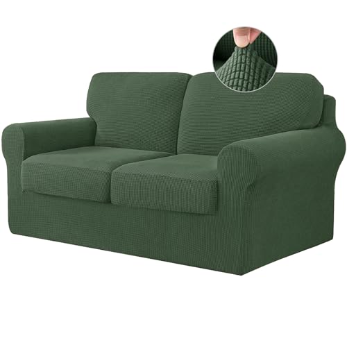 ABZDUNG Stretch-Sofabezug mit separaten Rückenlehnenbezügen und Sitzkissen, Rutschfester Sofabezug mit Gummiband, Möbelschutz aus Jacquard-Stoff(Green,2 Seater) von ABZDUNG