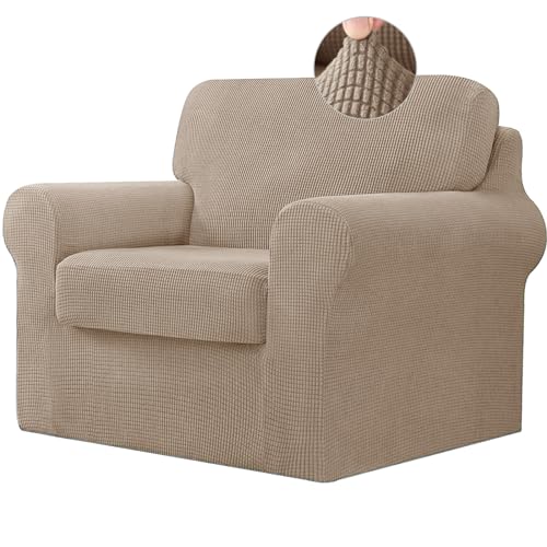 ABZDUNG Stretch-Sofabezug mit separaten Rückenlehnenbezügen und Sitzkissen, Rutschfester Sofabezug mit Gummiband, Möbelschutz aus Jacquard-Stoff(Sand,1 Seater) von ABZDUNG