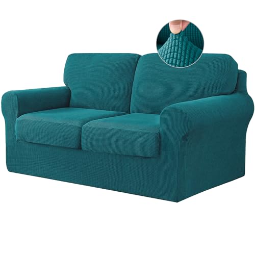 ABZDUNG Stretch-Sofabezug mit separaten Rückenlehnenbezügen und Sitzkissen, Rutschfester Sofabezug mit Gummiband, Möbelschutz aus Jacquard-Stoff(Teal,2 Seater) von ABZDUNG