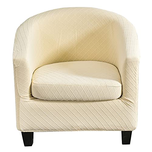 ABZDUNG Stuhlhussen Clubsessel Sitzbezüge 2 Stück 1er Stuhlhusse Chesterfield Stuhlhusse 1er Cocktailsessel Barstuhlhussen Tullsta Weiß(Beige) von ABZDUNG