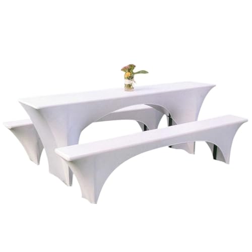 ABZDUNG Tischhussen, Rechteckige Tischhusse, Biertischhussen | Stretchhussen-Set 3-teilig - Tischbreite 50 cm(Bianco,220 x 50 cm) von ABZDUNG