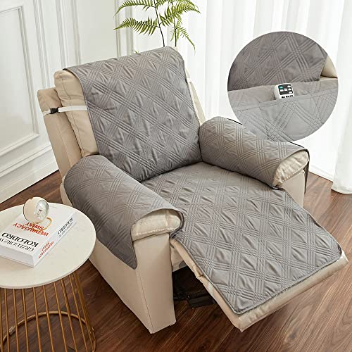 ABZDUNG Universal-Bezug for elektrischen Liegesessel mit Taschen, 1-Sitzer-Liegestuhl-Sitzbezug mit Gummiband, waschbare Stuhlbezüge(Grigio) von ABZDUNG