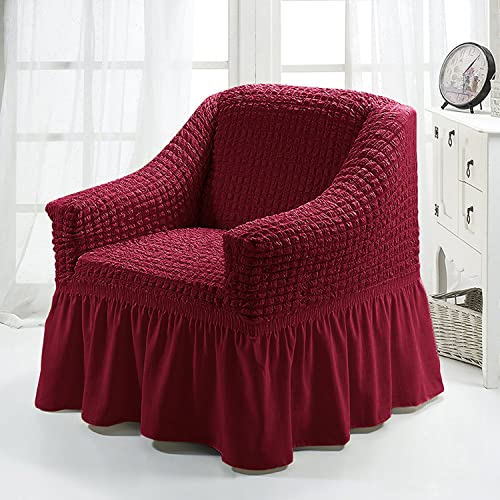 ABZDUNG Universal-Sofabezug mit Rock, 1-teilig, passender Couch-Sofabezug for 1-, 2-, 3- und 4-Sitzer, waschbar, hochelastisch, langlebiger Möbelschutz mit Rock im Landhausstil(Wine Red,2 Seater) von ABZDUNG