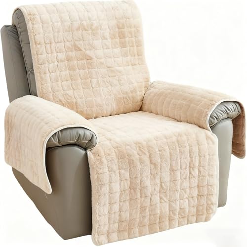 ABZDUNG Verbesserter Sesselbezug mit Taschen, Plüsch-Rutschfester Sesselbezug, Superweicher, waschbarer Sofabezug, Möbelschutzbezug for Kinder und Haustiere(Beige,53 * 190CM) von ABZDUNG