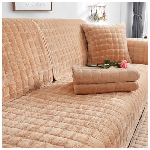ABZDUNG Verdickter Sofabezug for 1/2/3/4 Sitzer, Rutschfester Sofaschutz aus Flanell in L-Form, Couchbezug, Möbelschutz for das Wohnzimmer(Camel,110 * 210cm) von ABZDUNG