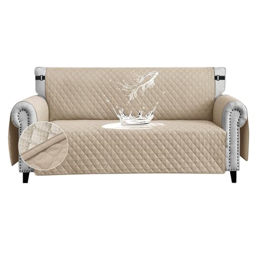 ABZDUNG Wasserdichter Sofabezug, 1 Sitzer, Dicker, gesteppter Sofabezug, wendbar, mit Seitentaschen, schmutzabweisend, Kratzfest, for Hunde und Katzen, moderner Sofaschoner(Beige,3 Posti) von ABZDUNG