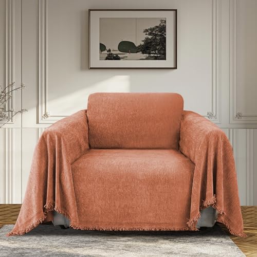 ABZDUNG wasserdichte Stuhlbezüge, Chenille-Sofabezug for Liegesessel, Sesselbezug for Wohnzimmer, Hunde, Möbelschutz, Ecksofabezug, wendbare L-förmige Sofabezüge(Orange,180 x 230 cm) von ABZDUNG