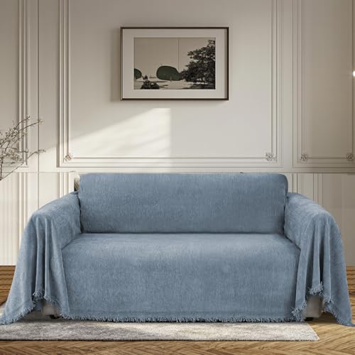 ABZDUNG wasserdichte Stuhlbezüge, Chenille-Sofabezug for Liegesessel, Sesselbezug for Wohnzimmer, Hunde, Möbelschutz, Ecksofabezug, wendbare L-förmige Sofabezüge(Stone Blue,180 x 260 cm) von ABZDUNG