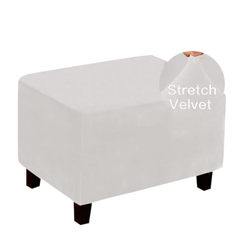 Ottomanenbezug, rechteckig, Samt, Stretch-Schonbezug for Fußhocker, einfarbiger Hockerschutzbezug mit elastischer Unterseite, staubdichte, abnehmbare und waschbare Bezüge for Fußstützen-Poufs(White,XL von ABZDUNG