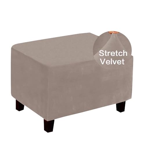Ottomanenbezug, rechteckig, Samt, Stretch-Schonbezug for Fußhocker, einfarbiger Hockerschutzbezug mit elastischer Unterseite, staubdichte, abnehmbare und waschbare Bezüge for Fußstützen-Poufs(Light Gr von ABZDUNG
