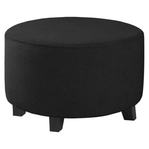 Runder Ottomanenbezug, Fußhockerbezug aus Stretch-Jacquard-Stoff, einfarbiger Hockerschutzbezug mit elastischer Unterseite, staubdichte, abnehmbare und waschbare Fußstützen-Pouf-Bezüge(Black,Small) von ABZDUNG