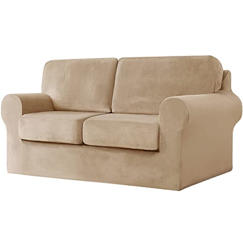 Sofabezug 3-Sitzer, 7-teiliges Set – Superweicher, dicker Stretch-Sofabezug aus Samt, Sofaschutzbezug mit separatem Bezug for 3 Rückenlehnen und 3 Sitzkissen for das Wohnzimmer(Sand Color,2 Seater) von ABZDUNG