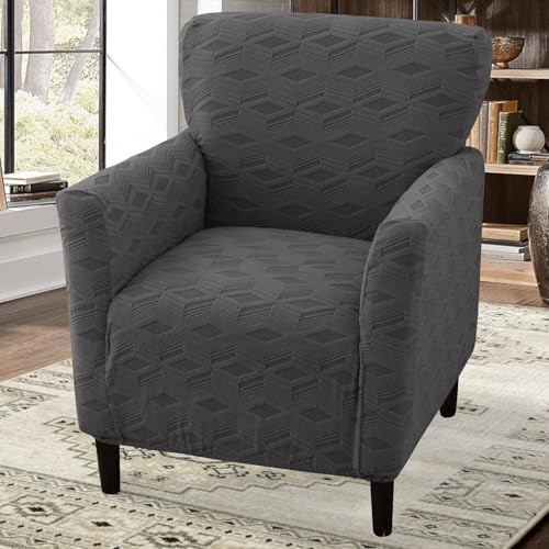 Stretch-Sesselbezug for Bankettsessel, gestrickte Stuhlhussen mit Armlehnen, rutschfester, wasserdichter Stuhlbezug for Wohnzimmer, Büro, Rezeption und haustierfreundlicher Möbelschutz(Dark Gray C) von ABZDUNG