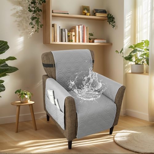 Stretch-Sesselbezug for Bankettsessel, gestrickte Stuhlhussen mit Armlehnen, rutschfester, wasserdichter Stuhlbezug for Wohnzimmer, Büro, Rezeption und haustierfreundlicher Möbelschutz(Light Gray B) von ABZDUNG