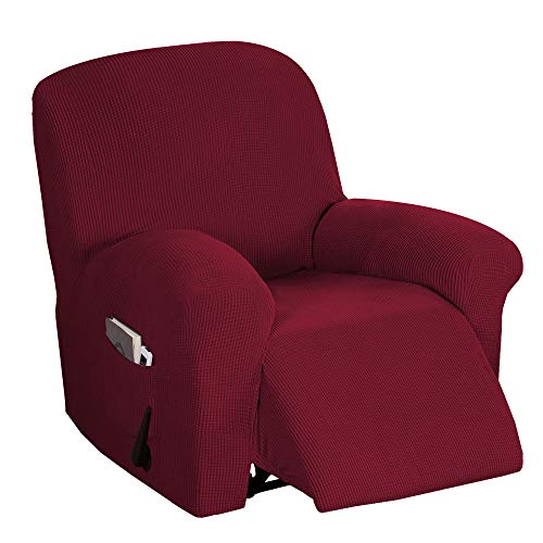 Super-Stretch-Sofabezüge, Couchbezüge, Sofa-Schonbezüge, Möbelschutz for Sofas/Kinder/Haustiere | Formschlüssiger Jacquard mit elastischer Unterseite, dick, weich, rutschfest(Burgundy Red,Recliner) von ABZDUNG