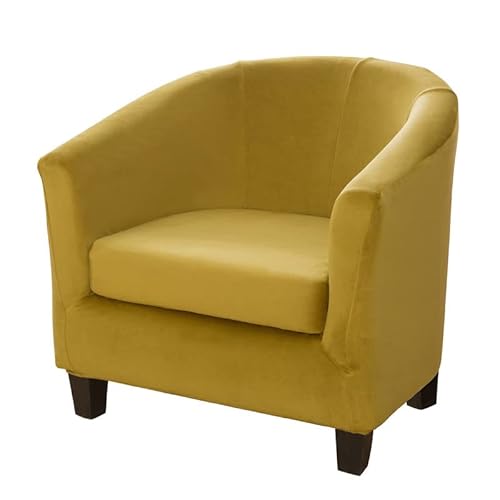 Tub Stuhlhussen Elastische Stretch Samt Club Stuhl Abdeckung Sessel Protector Möbel Abdeckung(Yellow,with Cushion Cover) von ABZDUNG