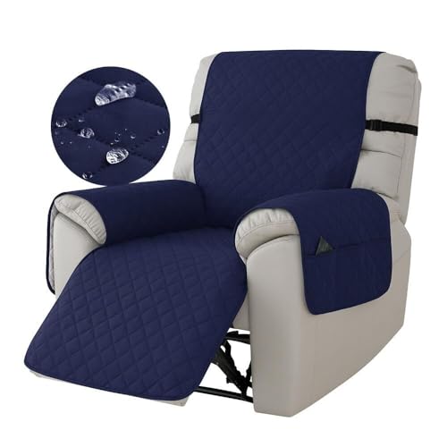 Wasserdichter Sesselbezug for Liegestühle, gesteppte Sofabezüge for Liegesessel mit 6 Seitentaschen, Bezug for 1-Sitzer-Sessel, rutschfeste Stuhlschoner mit verstellbaren Spanngurten(Navy Blue) von ABZDUNG