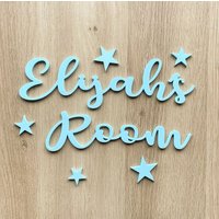 Schlafzimmer Namensschild Mit Sternen Oder Herzen - Acryl Schild Kinderzimmer Türschild Baby Name Laser Farbiges von ABeautifulSignShop