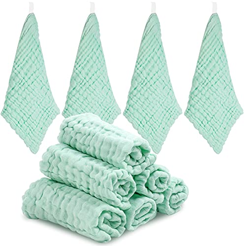 ABirdon 10 Stück Baby Musselin Waschlappen, Bio-Baumwolle Weiche Baby Handtücher, Baby Gesicht Handtuch, Mehrzweck Baby Gesichtstüche für Jungen und Mädchen, 30x30 cm (Grün) von ABirdon