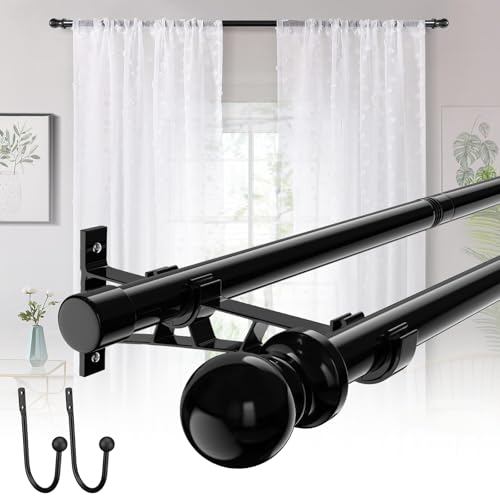 82-170cm Schwarze doppelte Vorhangstangen für Fenster mit Halterungen und Clip, 25mm Heavy Duty Dual einstellbare dekorative Vorhangstange für Fenster,Badezimmer,Terrasse,Schlafzimmer,Schiebeglas,Tür von ABtool