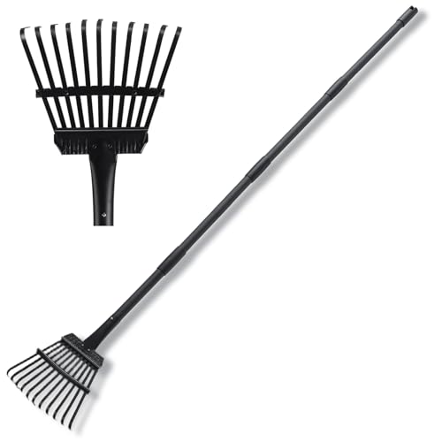 Kleiner Gardena Rechen für Laub, 11 Zinken Metall Laubrechen Mit 160 cm Langem Verstellbarem Stiel, Ideales Gartenrechen Zum Aufsammeln Von Laub, Höfe, Sträuchern, Blumenbeeten von ABtool
