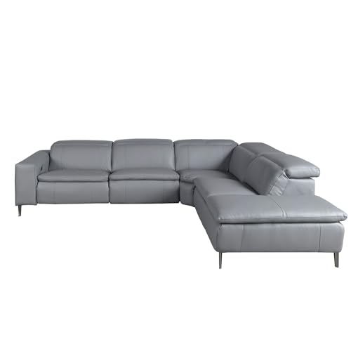 Angel CERDÁ - Chaiselongue rechts 5-Sitzer - Gelenkkopfstütze und elektrisches System mit USB - 330 x 224 x 100 cm - Bezug aus Rindsleder in Grau und Stahlbeine von AC ANGEL CERDÁ
