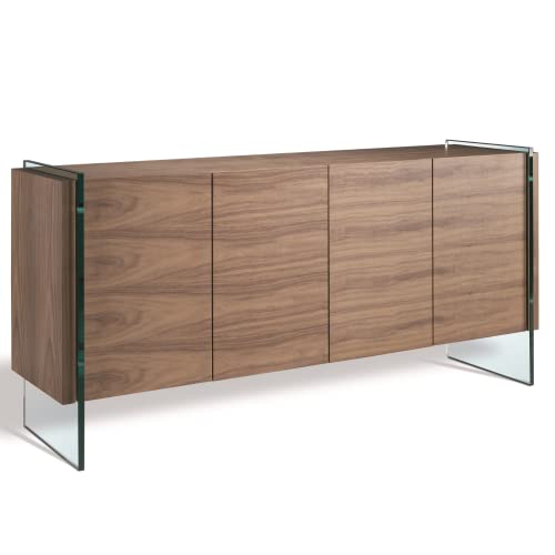 Angel CERDÁ | Sideboard aus Walnussholz mit vier Türen, System mit Verzögerungsverschluss, Seitenteile aus gehärtetem Glas, moderner Stil Angel CERDÁ | Sideboard aus Walnussholz mit vier Türen, System mit Verzögerungsverschluss, Seitenteile aus gehärtetem Glas, moderner Stil von AC ANGEL CERDÁ
