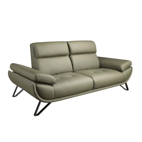 Angel Cerdá - 2-Sitzer-Sofa mit olivgrünem Lederbezug, dunkel verchromten Stahlbeinen und Gestell aus Kiefernholz - Modernes Design mit manuell Verstellbarer Rückenlehne - 205 x 127 x 95 cm von AC ANGEL CERDÁ