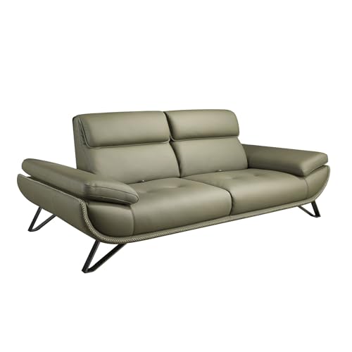 Angel Cerdá - 3-Sitzer-Sofa mit olivgrünem Lederbezug, dunkel verchromten Stahlbeinen und Rahmen aus Kiefernholz - Modernes Design mit manuell Verstellbarer Rückenlehne - 225 x 127 x 95 cm von AC ANGEL CERDÁ