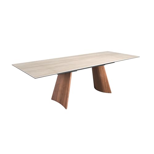 Ángel Cerdá – Ausziehbarer Rechteckiger Esstisch – 180/220 x 90 x 76 cm – Platte aus Weißem Marmoriertem Porzellan und Basis aus Stahl mit Walnussholz-Finish Ángel Cerdá – Ausziehbarer Rechteckiger Esstisch – 180/220 x 90 x 76 cm – Platte aus Weißem Marmoriertem Porzellan und Basis aus Stahl mit Walnussholz-Finish von AC ANGEL CERDÁ