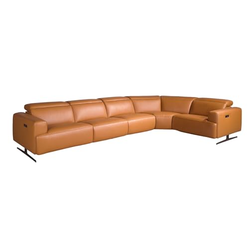 Angel Cerdá - Ecksofa Relax Modular gepolstert mit braunem Leder - modernes Design, umhüllend und funktional - 280 x 280 x 78/99 cm - elektrische Sitze, ergonomische Struktur und schwarze Metallbasis von AC ANGEL CERDÁ