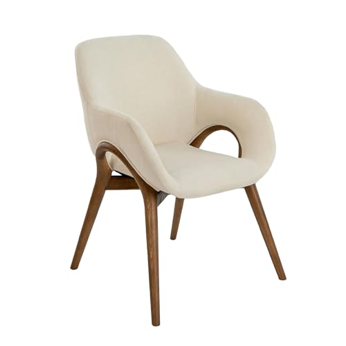 Ángel Cerdá – Gepolsterter Esszimmerstuhl in Beige – Modernes und Umschließendes Design – 57 X 60 X 82 cm – Gepolsterter Sitz, Geschwungene Rückenlehne und Metallbeine Aus Schwarz Lackiertem Stahl von AC ANGEL CERDÁ
