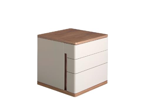 Ángel Cerda Nachttisch aus grauem Holz und Walnuss, Maße 46 x 46 x 45 cm, Beistelltisch mit 3 Schubladen mit Soft-Closing-Verschluss. von AC ANGEL CERDÁ