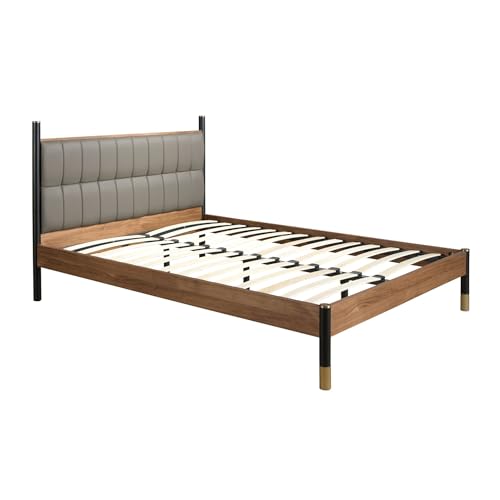 Ángel Cerdá – Gepolstertes Bett in Dunkelgrauem Kunstleder mit Gepolstertem Kopfteil – Modernes Design – 174 X 212 X 108 cm – Basis aus Schwarzem Stahl und Vertikalen Details im Kapitoné-Stil von AC ANGEL CERDÁ