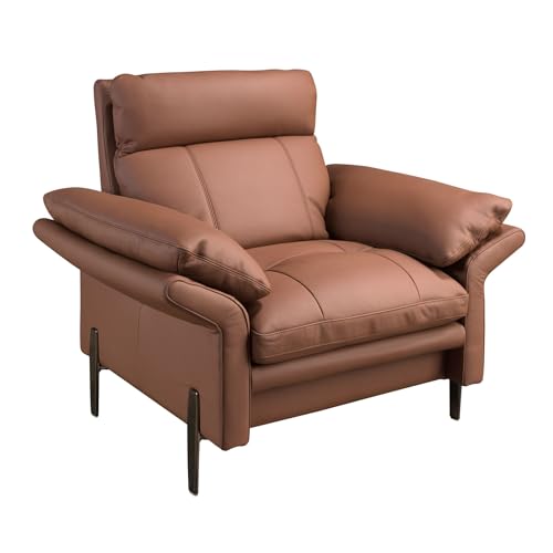 Angel Cerdá - Relaxsessel mit braunem Lederbezug, Armlehnen und dunkel verchromten Stahlbeinen - Modernes und Elegantes Design 110 x 96 x 94 cm von AC ANGEL CERDÁ