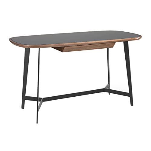 Ángel Cerdá - Schreibtisch aus Nussbaum und schwarzem Glas, moderner Büroschreibtisch mit Soft-Closing-Schublade, Arbeitstisch mit schwarzen Stahlbeinen, Epoxidharz, 140 x 72 x 76 cm Ángel Cerdá - Schreibtisch aus Nussbaum und schwarzem Glas, moderner Büroschreibtisch mit Soft-Closing-Schublade, Arbeitstisch mit schwarzen Stahlbeinen, Epoxidharz, 140 x 72 x 76 cm von AC ANGEL CERDÁ