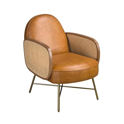 Angel Cerdá - Sessel aus braunem Leder mit umlaufenden Linien - zeitgemäßes Design, bequem und elegant - 84 x 84 x 74 cm - Bezug aus braunem Rindsleder und Gestell aus mattschwarz lackiertem Stahl von AC ANGEL CERDÁ