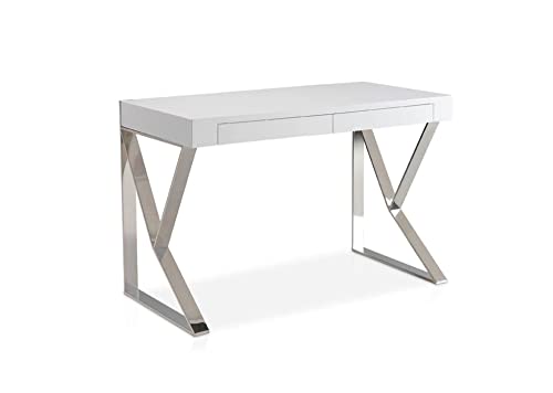Angel CERDÁ | Büro-Schreibtisch lackiert in weiß glänzend, mit Zwei Schubladen, Verzögerungs-System, Füße aus verchromtem Stahl, moderner Stil von AC ANGEL CERDµ
