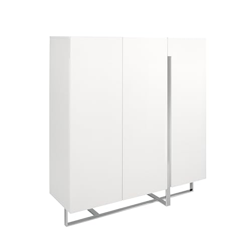 Angel Cerda | Sideboard aus weiß lackiertem Holz, mit drei Türen, Verzögerungs-System, Füße aus verchromtem Stahl, moderner Stil von AC ANGEL CERDµ
