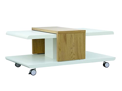 Inter Link - Couchtisch - Weiß - MDF - Wildeiche Nachbildung - Auf Rollen - Joliet von Inter Link