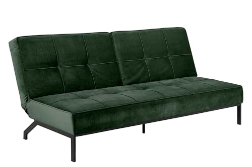 AC Design Furniture Bent Schlafsofa in Waldgrün, Schlafsofa mit 3 Liegepositionen, Moderner 3-Sitzer, gepolstertes Sofa mit Samtstoff und schwarzen Beinen, B: 198 x H: 87 x T: 95 cm von AC Design Furniture